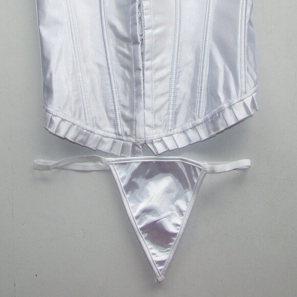White Satin Ruffled Corset Set - NEW - Picture 4 of 10